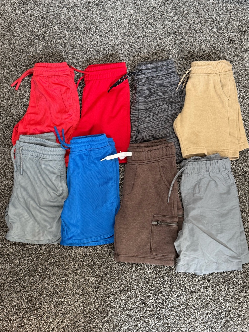 Kids Casual Drawstring Shorts - Red, Blue, Gray, Brown, Tan Pack